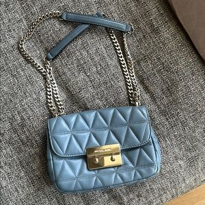 Michael Kors Sloan Blue Quilted Bag with Silver Chain crossbody convertible